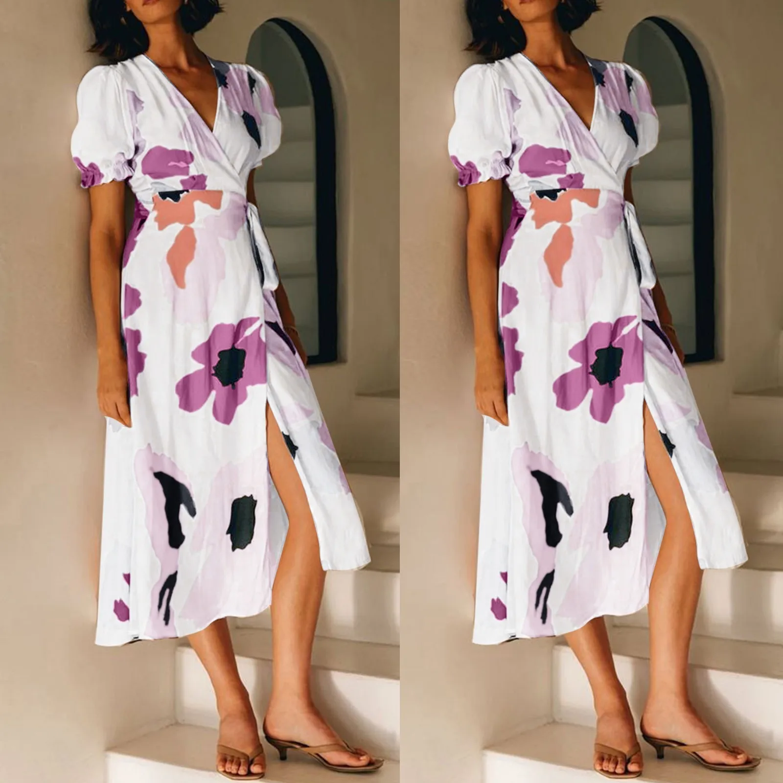 Women Dresses Summer 2021 Sexy V Neck Vestidos Floral Print Boho Beach Dress Short Sleeve Mini Dress Wrap Sundress Elegant Robe
Women Dresses Summer 2021 Sexy V Neck Vestidos Floral Print Boho Beach Dress Short Sleeve Mini Dress Wrap Sundress Elegant Robe