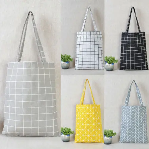 5 Colors Women Casual Plaid Linen Cotton Canvas Shopping Shoulder Bags Eco-friendly Folding Reusable Portable Grocery Tote Bags
5 Colors Women Casual Plaid Linen Cotton Canvas Shopping Shoulder Bags Eco-friendly Folding Reusable Portable Grocery Tote Bags