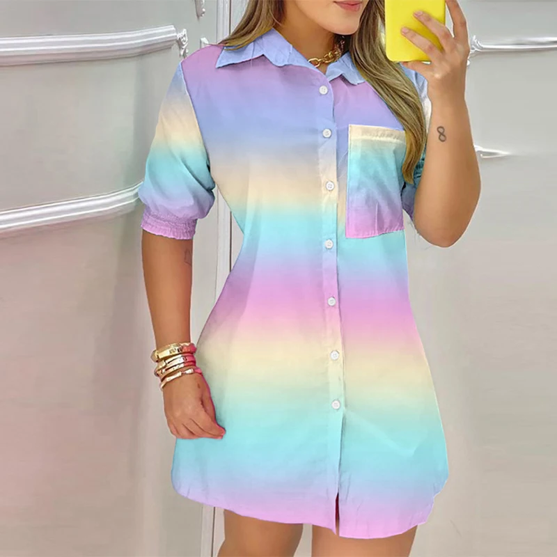 Elegant Button Office Lady Shirt Short Dress New Autumn Candy Color Women Party Dress Summer Half Sleeve Turn-Down Collar Dress
Elegant Button Office Lady Shirt Short Dress New Autumn Candy Color Women Party Dress Summer Half Sleeve Turn-Down Collar Dress