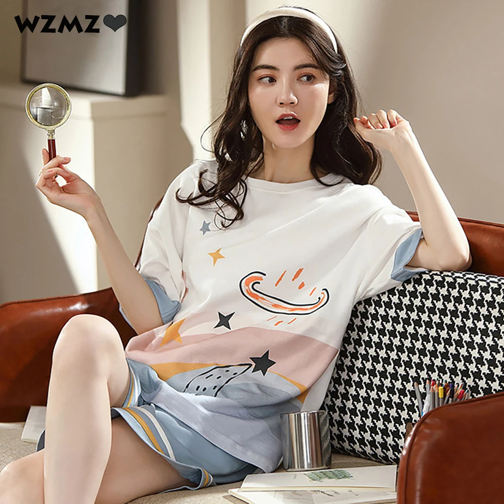 2PCS Pajamas for Woman Summer Cotton Short Sleeve Sleepwear Suits with Shorts Fashion Print Soft Casual Home Clothes Pajama Sets
2PCS Pajamas for Woman Summer Cotton Short Sleeve Sleepwear Suits with Shorts Fashion Print Soft Casual Home Clothes Pajama Sets