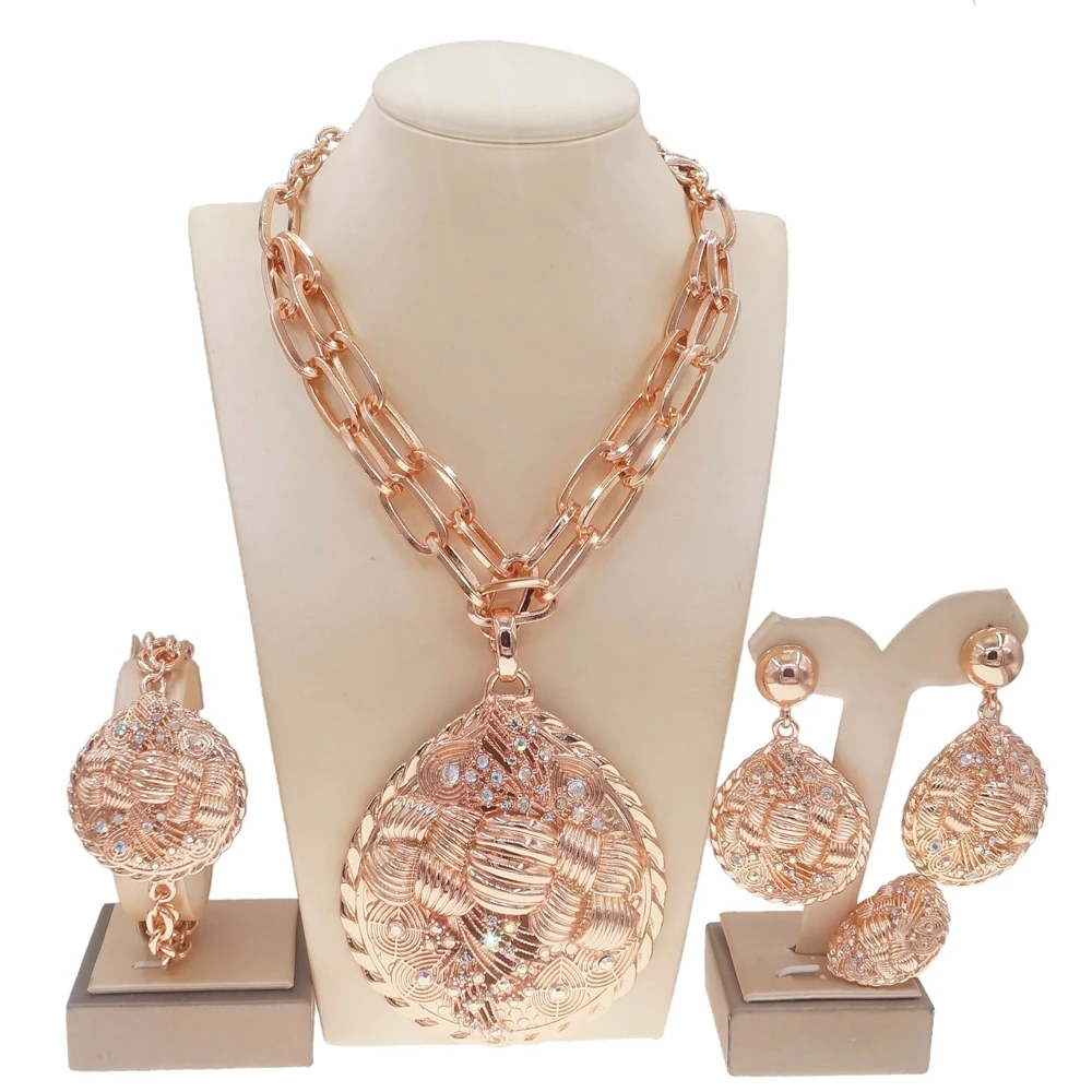Yulaili Wholesale Ladies Rose Gold-Plated Jewelry Set Necklace Bracelet Earring Ring Exquisite Brazilian Gold New Jewellery Sets
Yulaili Wholesale Ladies Rose Gold-Plated Jewelry Set Necklace Bracelet Earring Ring Exquisite Brazilian Gold New Jewellery Sets