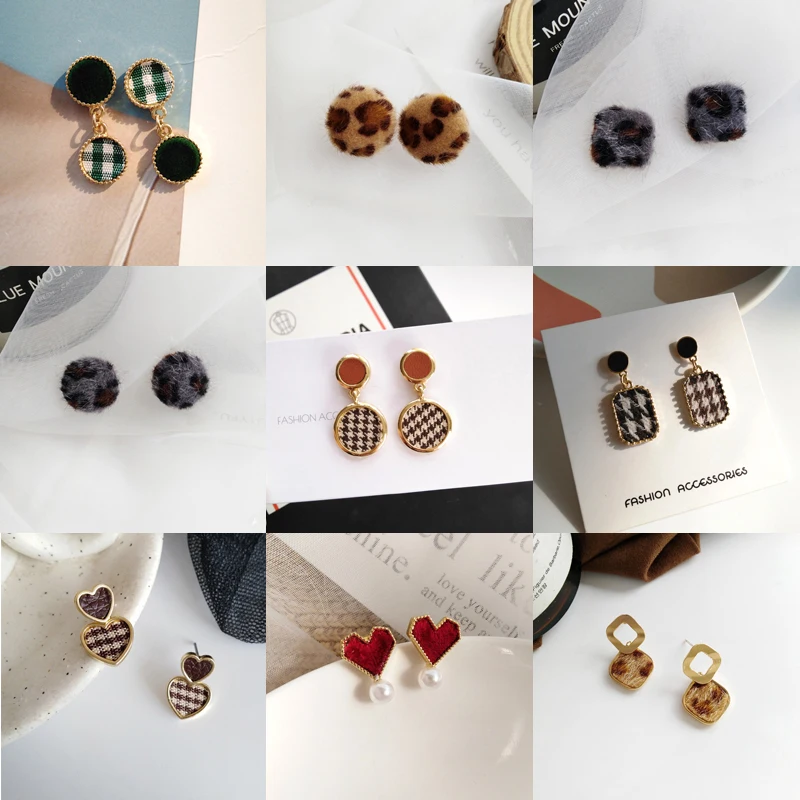 Trendy Jewelry Round Heart Earrings Autumn and Winter Korean Sweet Girl Women's Accessories Fashion Grid Cloth Earrings Gift 
Trendy Jewelry Round Heart Earrings Autumn and Winter Korean Sweet Girl Women's Accessories Fashion Grid Cloth Earrings Gift