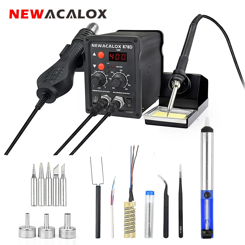 Паяльная станция NEWACALOX 878D, паяльная станция с цифровым дисплеем и горячим воздухом, сварочное оборудование для ремонта микросхем SMD BGA
Паяльная станция NEWACALOX 878D, паяльная станция с цифровым дисплеем и горячим воздухом, сварочное оборудование для ремонта микросхем SMD BGA