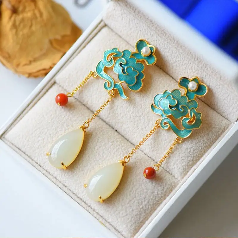 S925 Silver Antique Earrings Hanfu Long Classical Court Chinese Style Ethnic Style Burnt Blue Earrings Female Temperament Long
S925 Silver Antique Earrings Hanfu Long Classical Court Chinese Style Ethnic Style Burnt Blue Earrings Female Temperament Long