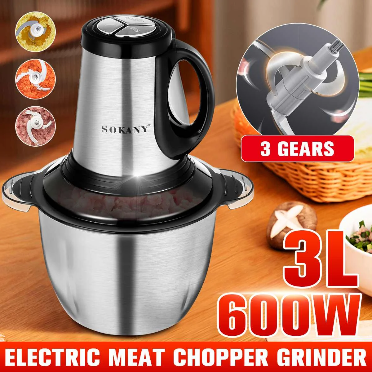 3 Speeds 3L Electric Meat Grinder Blender Mixer Electric chopper Stainless for Kitchen for meat,minced meat,nuts Food Processor
3 Speeds 3L Electric Meat Grinder Blender Mixer Electric chopper Stainless for Kitchen for meat,minced meat,nuts Food Processor