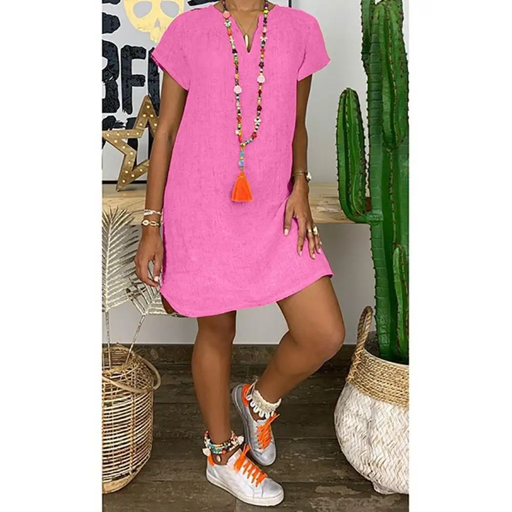 Women Dress Casual Short Sleeve Loose V Neck Mini Dress Summer Beach Sundress Solid Dresses Plus Size Ladies Pullover Dress
Women Dress Casual Short Sleeve Loose V Neck Mini Dress Summer Beach Sundress Solid Dresses Plus Size Ladies Pullover Dress
