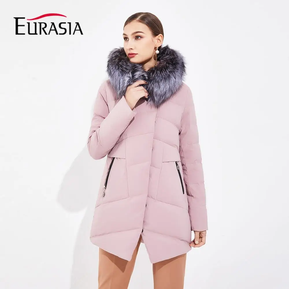 EURASIA 2019 новая Серебряная лиса Настоящий мех Обычная женская зимняя куртка полная