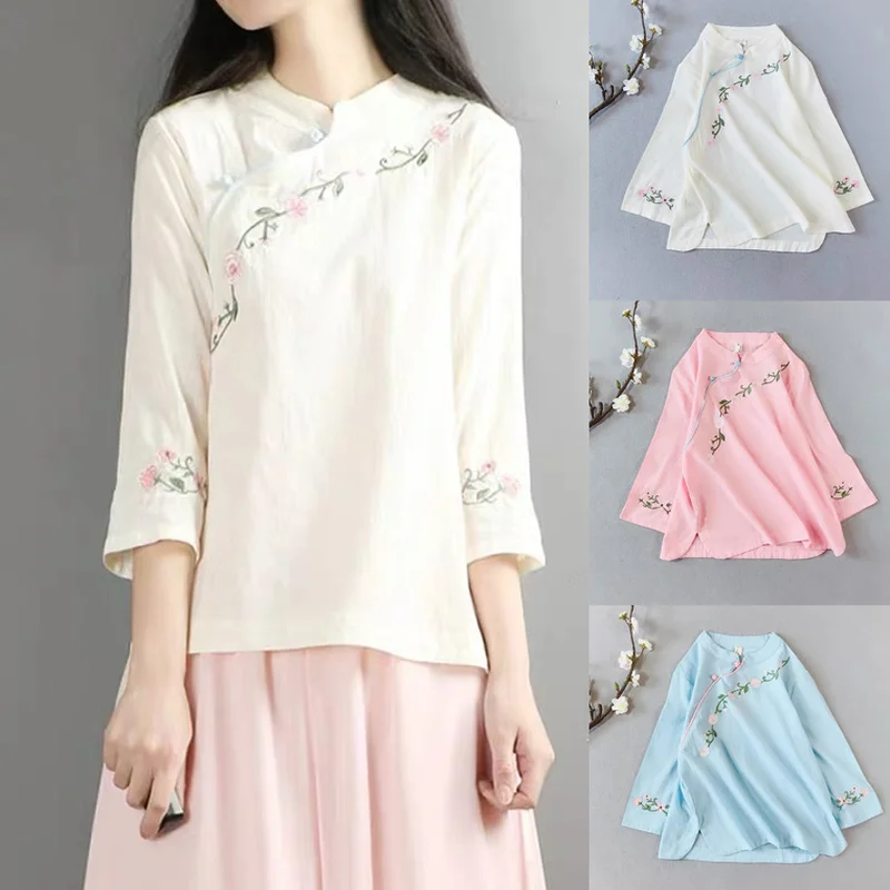 Chinese Style Women Retro Embroidery Qipao Tops Vintage Cheongsam Elegant Hanfu Tang Suit Shirt Cotton Blouse Oriental Clothing
Chinese Style Women Retro Embroidery Qipao Tops Vintage Cheongsam Elegant Hanfu Tang Suit Shirt Cotton Blouse Oriental Clothing