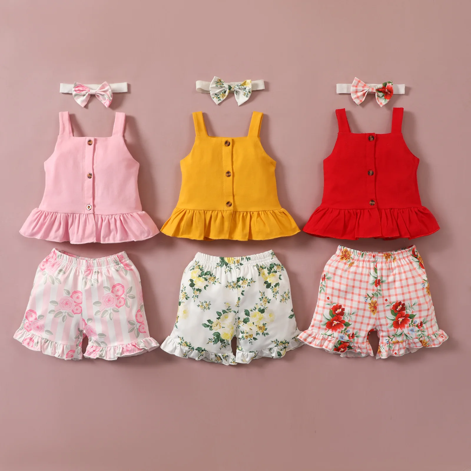 Baby Summer Toddler Clothing Girl Set Sleeveless Solid Color Sling Button Tops + Floral Print Shorts Suit + Headband
Baby Summer Toddler Clothing Girl Set Sleeveless Solid Color Sling Button Tops + Floral Print Shorts Suit + Headband