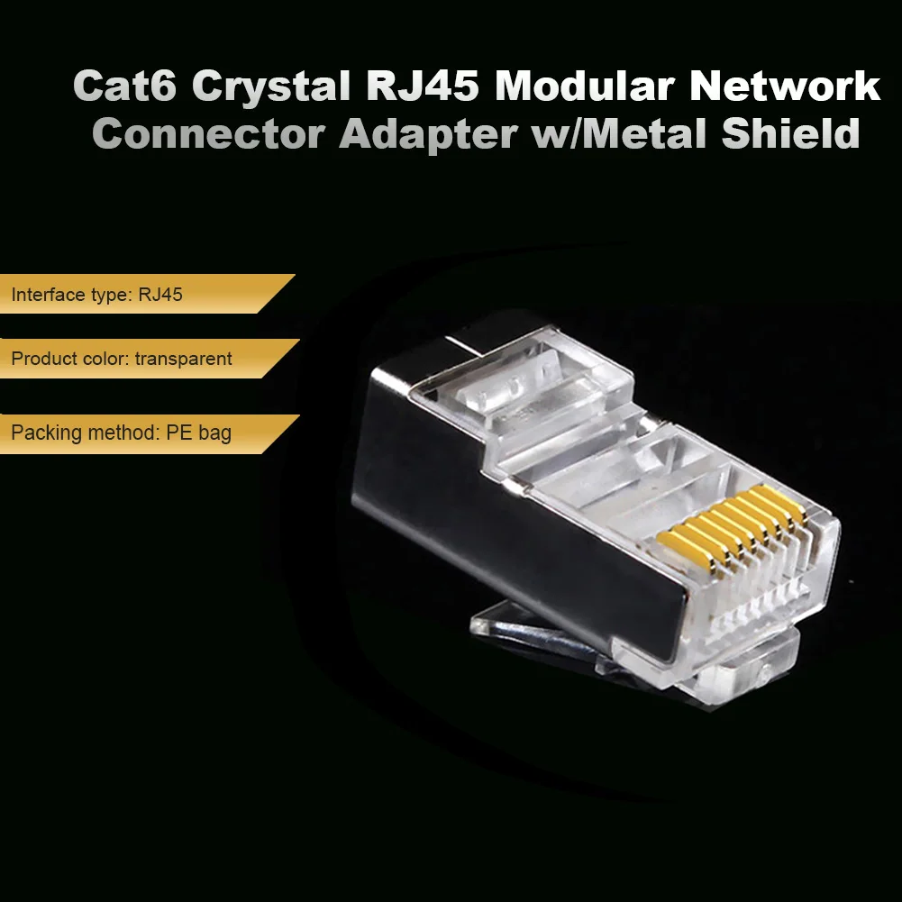 RJ45 CAT5 CAT5E Modular Cable Head Ethernet Gold Plated Cat6 Crystal RJ45 Modular Network Cable Connector Adapter w/Metal Shield
RJ45 CAT5 CAT5E Modular Cable Head Ethernet Gold Plated Cat6 Crystal RJ45 Modular Network Cable Connector Adapter w/Metal Shield