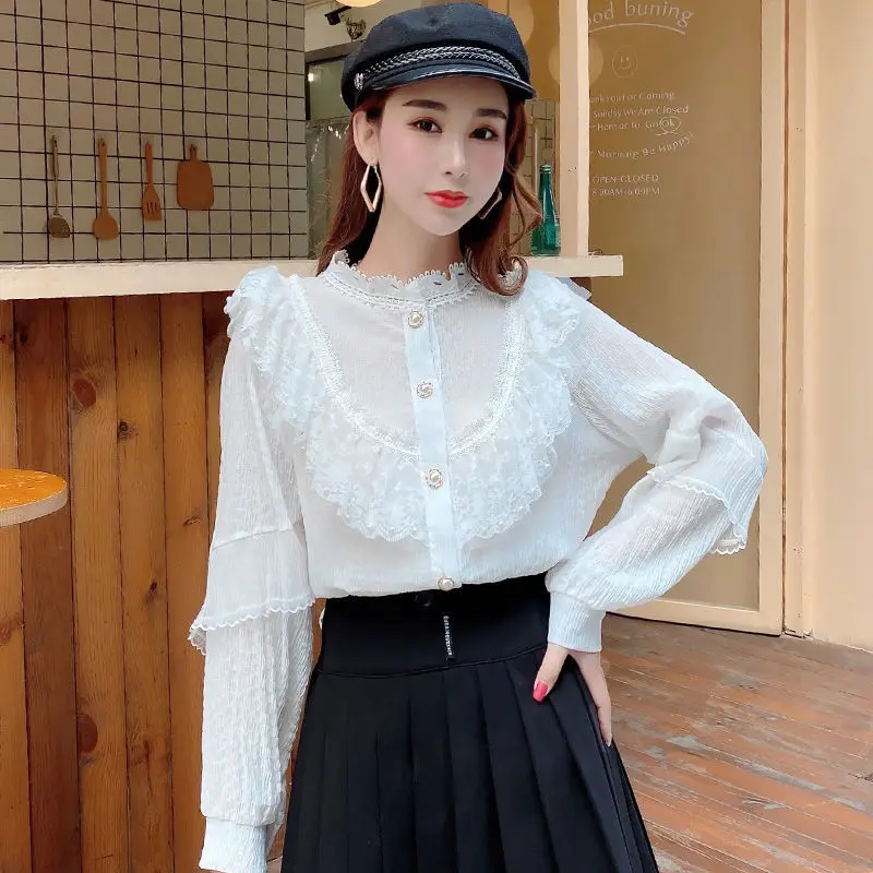 2020 New Arrival Elegant Tops Women Shirt Lace Stitching Lantern Sleeve Doll Collar Korean Style Loose Blouse Blusas Fashion
2020 New Arrival Elegant Tops Women Shirt Lace Stitching Lantern Sleeve Doll Collar Korean Style Loose Blouse Blusas Fashion