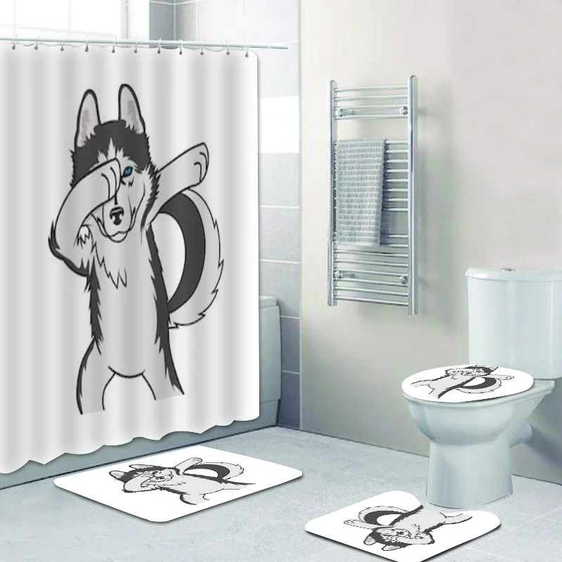 Funny Dab Husky Dog Dabbing Bathroom Sets with Shower Curtain Pet Puppy Shower Curtain Bath Rug Toilet Cover Bath Mat Non Slip
Funny Dab Husky Dog Dabbing Bathroom Sets with Shower Curtain Pet Puppy Shower Curtain Bath Rug Toilet Cover Bath Mat Non Slip