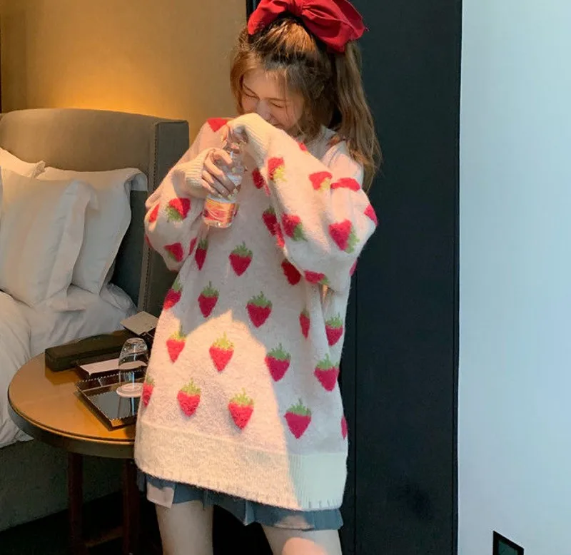 2021 autumn winter Knitting Sweater Women Cute Strawberry Printing Long Sleeve Pullover Vintage Knitting Top
2021 autumn winter Knitting Sweater Women Cute Strawberry Printing Long Sleeve Pullover Vintage Knitting Top