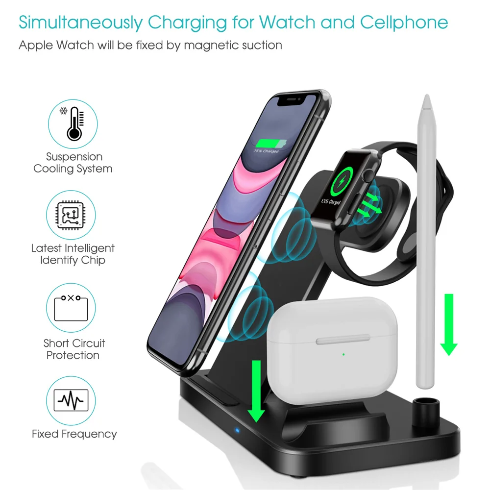 15W Qi Fast Wireless Charger Stand For iPhone 11 XR X 8 Apple Watch 4 in 1 Foldable Charging Dock Station for Airpods Pro iWatch
15W Qi Fast Wireless Charger Stand For iPhone 11 XR X 8 Apple Watch 4 in 1 Foldable Charging Dock Station for Airpods Pro iWatch