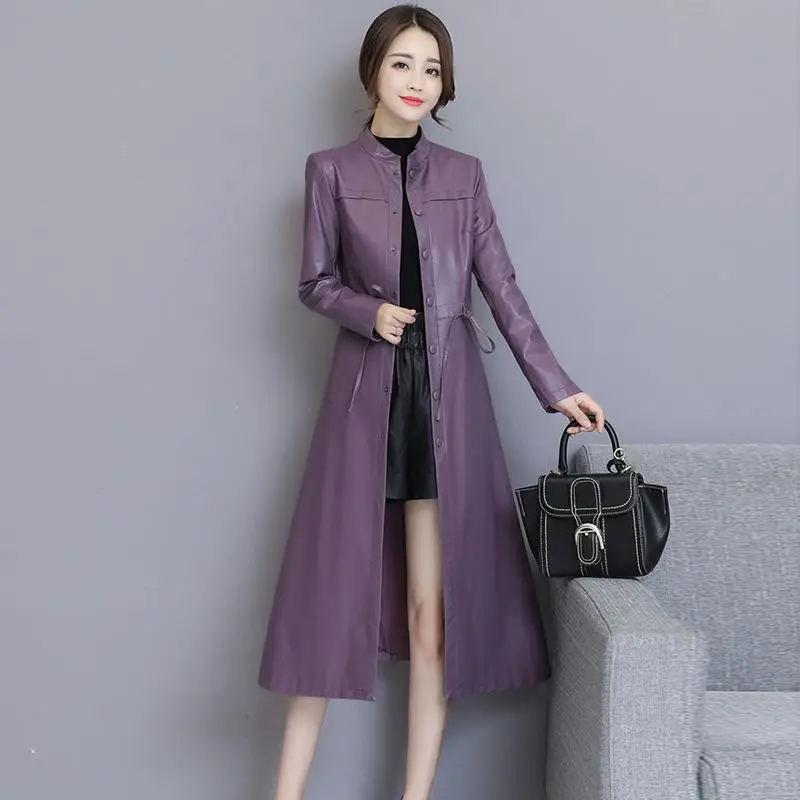 long leather Mid dress women's 2021 spring dress new round neck waist slim fashion atmosphere PU leather coat trend 
long leather Mid dress women's 2021 spring dress new round neck waist slim fashion atmosphere PU leather coat trend
