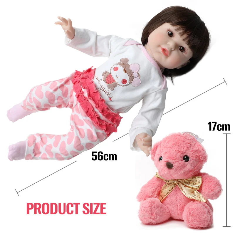 56CM Cute soft silicone reborn 22 inch lifelike soft body baby dolls Birthday Christmas girl gifts doll Play Toys With Pink bear
56CM Cute soft silicone reborn 22 inch lifelike soft body baby dolls Birthday Christmas girl gifts doll Play Toys With Pink bear