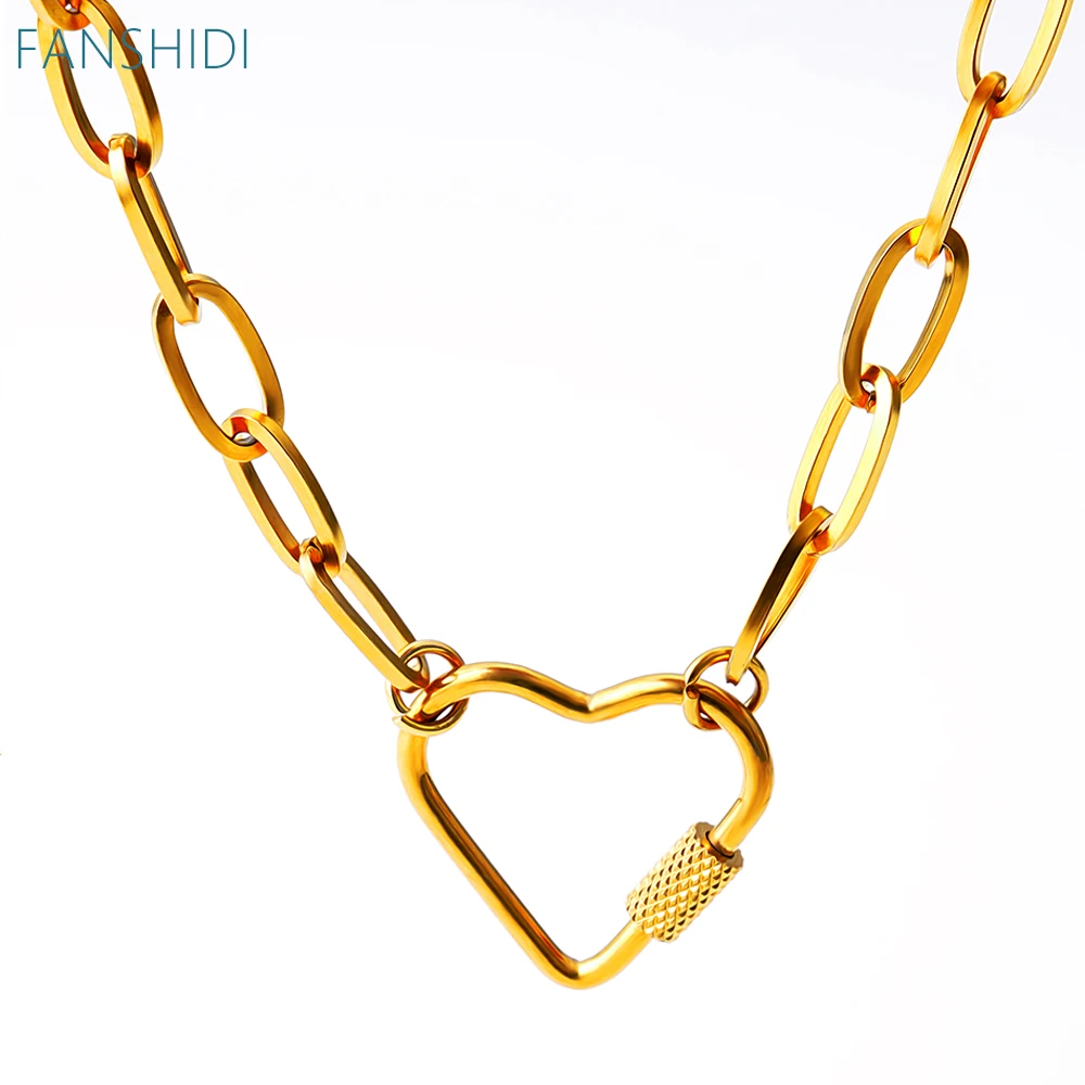 FANSHIDI Romantic Heart Turnbuckle Pendant Necklace For Women Gold Color Chunky Chain Texture Choker Gift New
FANSHIDI Romantic Heart Turnbuckle Pendant Necklace For Women Gold Color Chunky Chain Texture Choker Gift New
