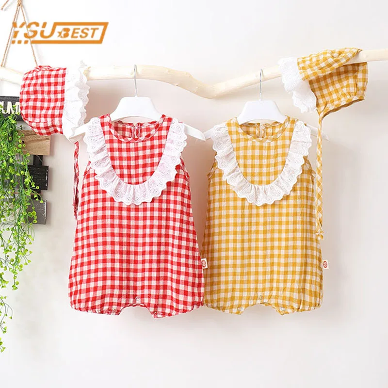 Newborn Baby Girl Sleeveless Grid Lace Rompers Toddler Jumpsuit Summer Infant Baby Girls Children Outfit Jumpsuit + Hat
Newborn Baby Girl Sleeveless Grid Lace Rompers Toddler Jumpsuit Summer Infant Baby Girls Children Outfit Jumpsuit + Hat