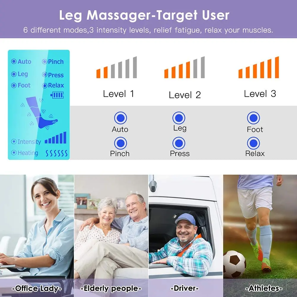 Leg Air Compression Massager Heated for Foot and Calf Thigh Circulation with Handheld Controller 6 massager modes for family
Leg Air Compression Massager Heated for Foot and Calf Thigh Circulation with Handheld Controller 6 massager modes for family