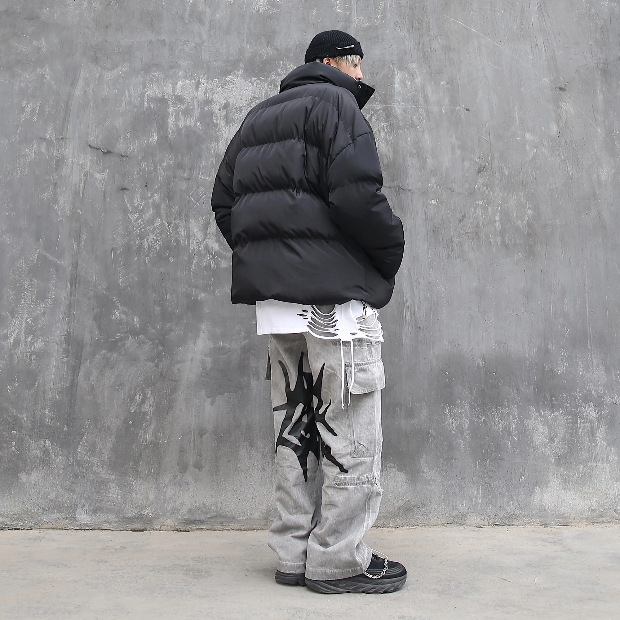 Flame printed multi-pocket overalls men's street fashion casual pants jeans for men hip hop punk clothes M20253 
Flame printed multi-pocket overalls men's street fashion casual pants jeans for men hip hop punk clothes M20253