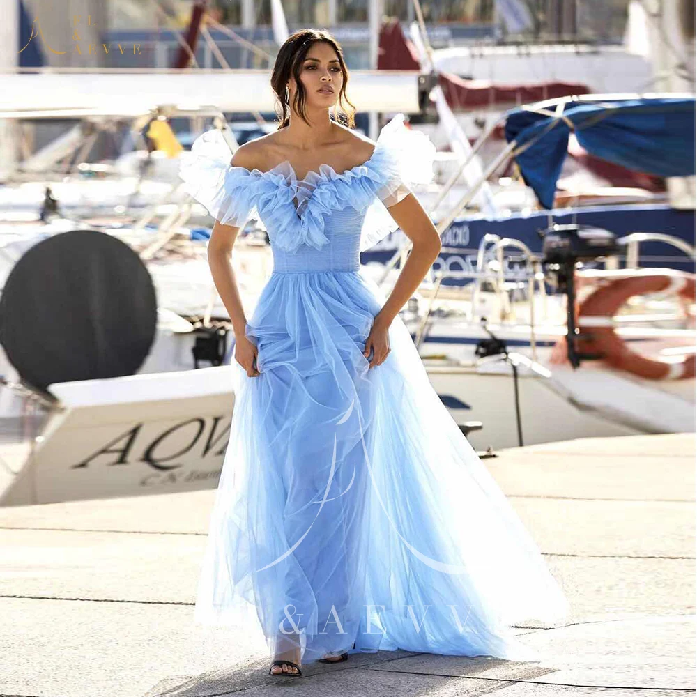 Fashion Sky Blue Tulle Off the Shoulder Evening Dresses V-neck A-line Prom Party Gowns Backless Women Party Dress Plus Size
Fashion Sky Blue Tulle Off the Shoulder Evening Dresses V-neck A-line Prom Party Gowns Backless Women Party Dress Plus Size
