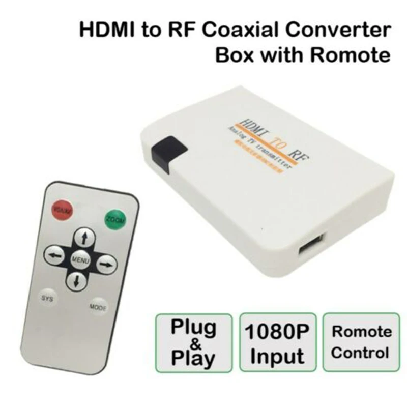 Коаксиальный конвертер HDMI в RF, Универсальный Кабель-адаптер с пультом дистанционного управления, 1 шт.
Коаксиальный конвертер HDMI в RF, Универсальный Кабель-адаптер с пультом дистанционного управления, 1 шт.