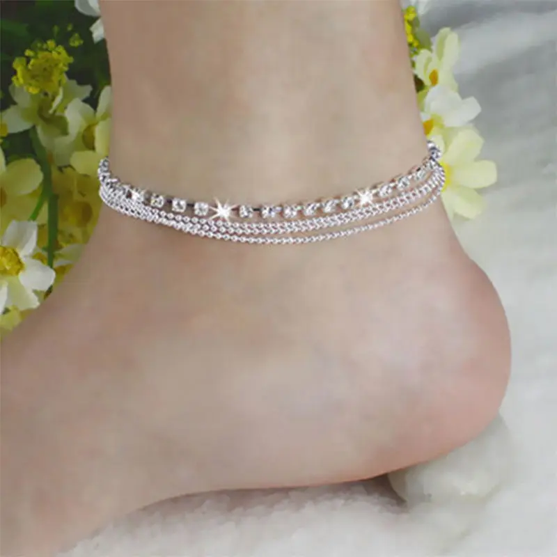 Серебряная цепочка из бисера Хрустальный Браслет ювелирный браслет на лодыжку