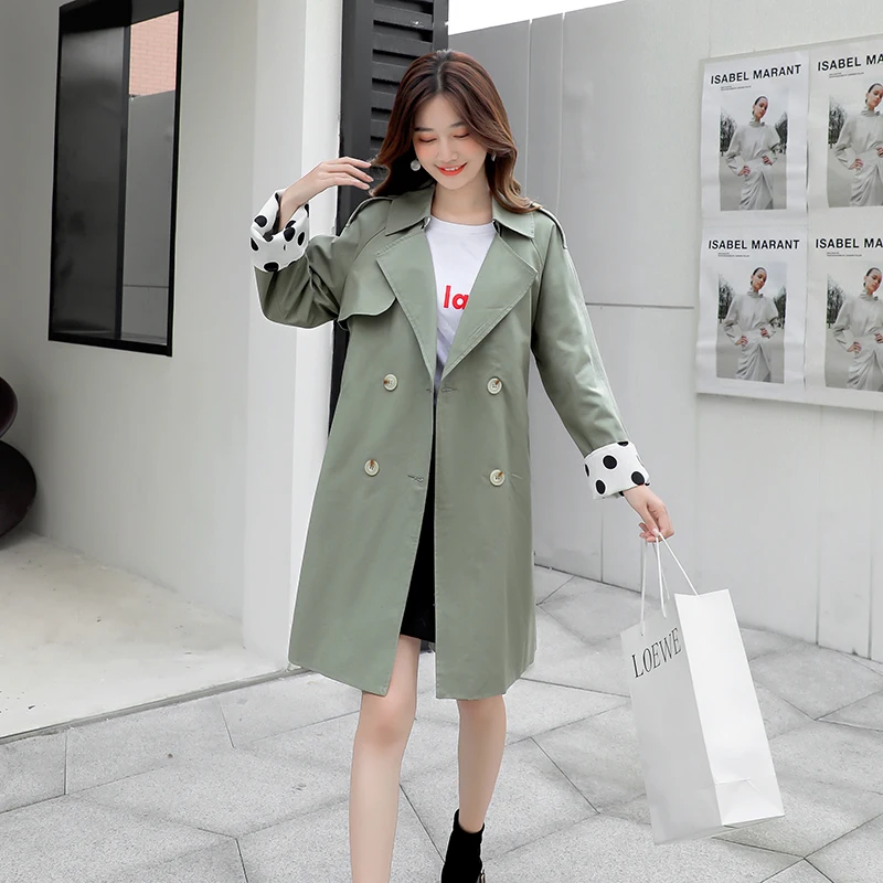 Long Coat Women Autumn New Loose Splice Dot Double Breasted Casual Trench Jacket Office Lady Elegant Loose Windbreaker Cloak
Long Coat Women Autumn New Loose Splice Dot Double Breasted Casual Trench Jacket Office Lady Elegant Loose Windbreaker Cloak