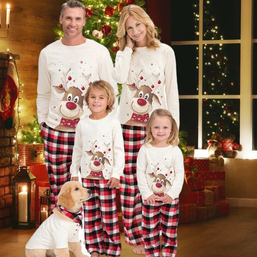 Merry Christmas Elk Print Pajamas Set Sleepwear Women Men Children Baby Family Home Wear Two Pieces Set Loungewear Plaid Pants
Merry Christmas Elk Print Pajamas Set Sleepwear Women Men Children Baby Family Home Wear Two Pieces Set Loungewear Plaid Pants