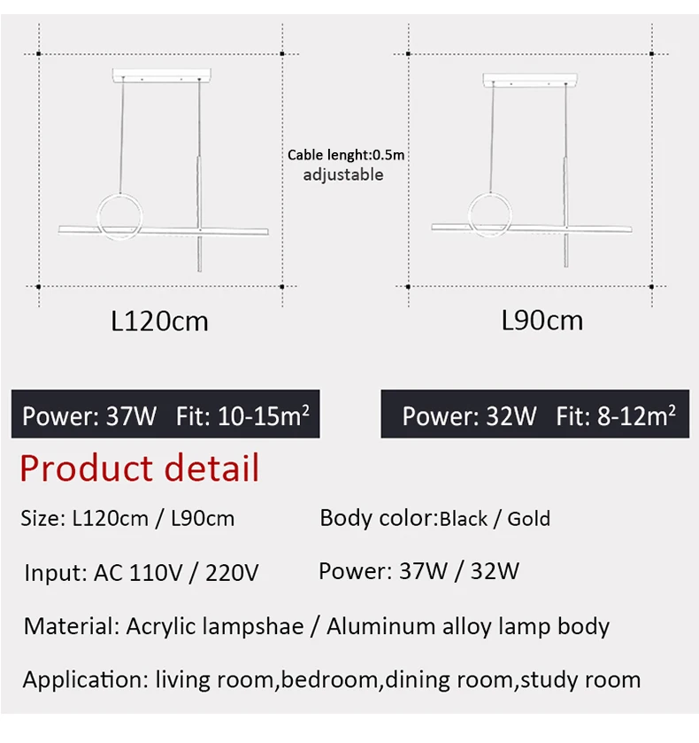 Indoor Lighting LED Chandelier Lights for Bedroom Dining Room Kitchen Living Room Decor Hanging Lighting Chandelier Gold Black