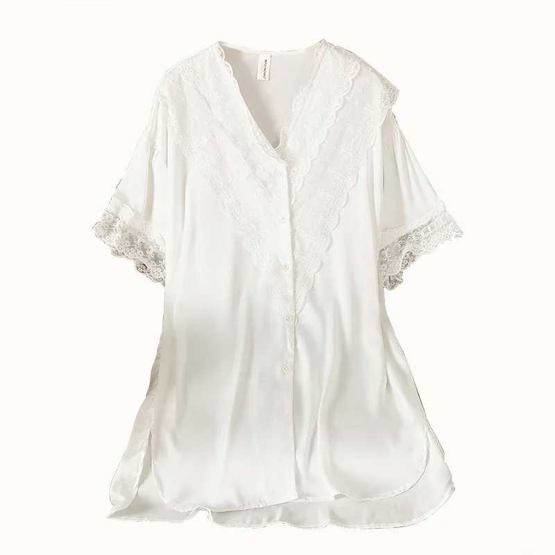 Sexy Lace Nightgown Women White Sleepwear Casual Short Nightwear Homewear Satin Intimate Lingerie Summer New Nightdress
Sexy Lace Nightgown Women White Sleepwear Casual Short Nightwear Homewear Satin Intimate Lingerie Summer New Nightdress