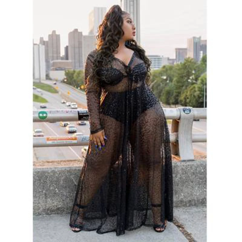 2021 summer new European and American fashion plus size women's see-through sexy mesh sequin long dress
2021 summer new European and American fashion plus size women's see-through sexy mesh sequin long dress