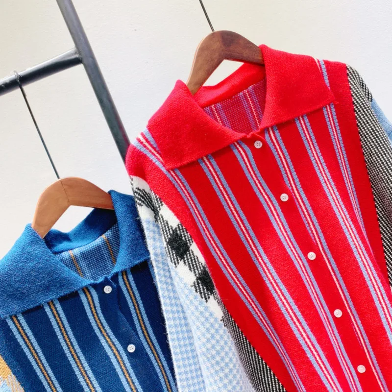 Sueter Mujer Autumn Fashion Women Hit Color Long Sleeve Striped Knit Sweater Patchwork Single Breasted Cardigan Female Knitwear
Sueter Mujer Autumn Fashion Women Hit Color Long Sleeve Striped Knit Sweater Patchwork Single Breasted Cardigan Female Knitwear