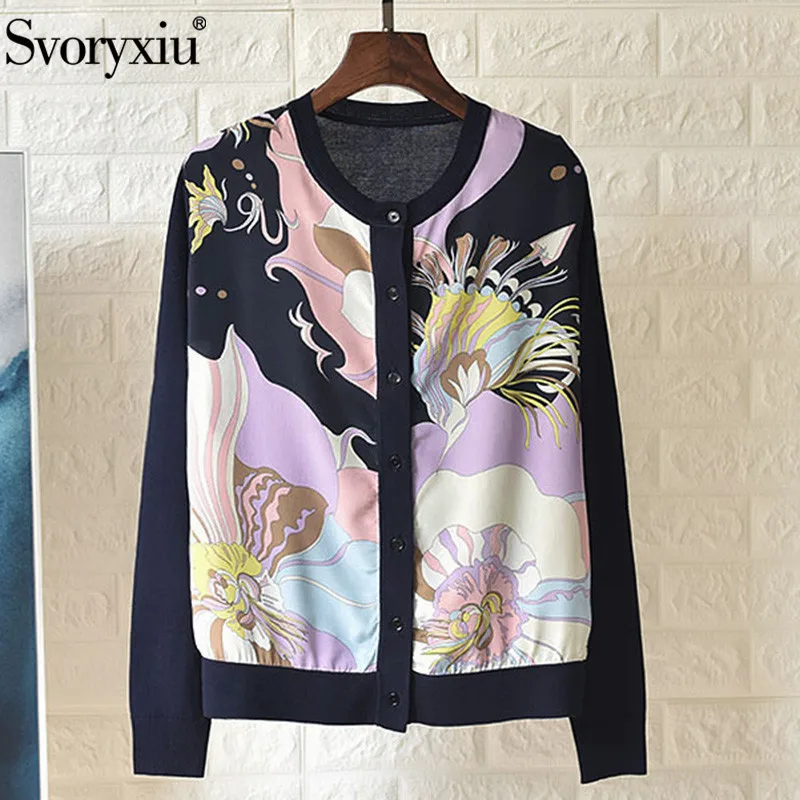 Svoryxiu Designer Spring Summer 100% Silk Flower Print Patchwork Knitting Cardigan Women's Long Sleeve Thin Sweater Tops Coat
Svoryxiu Designer Spring Summer 100% Silk Flower Print Patchwork Knitting Cardigan Women's Long Sleeve Thin Sweater Tops Coat