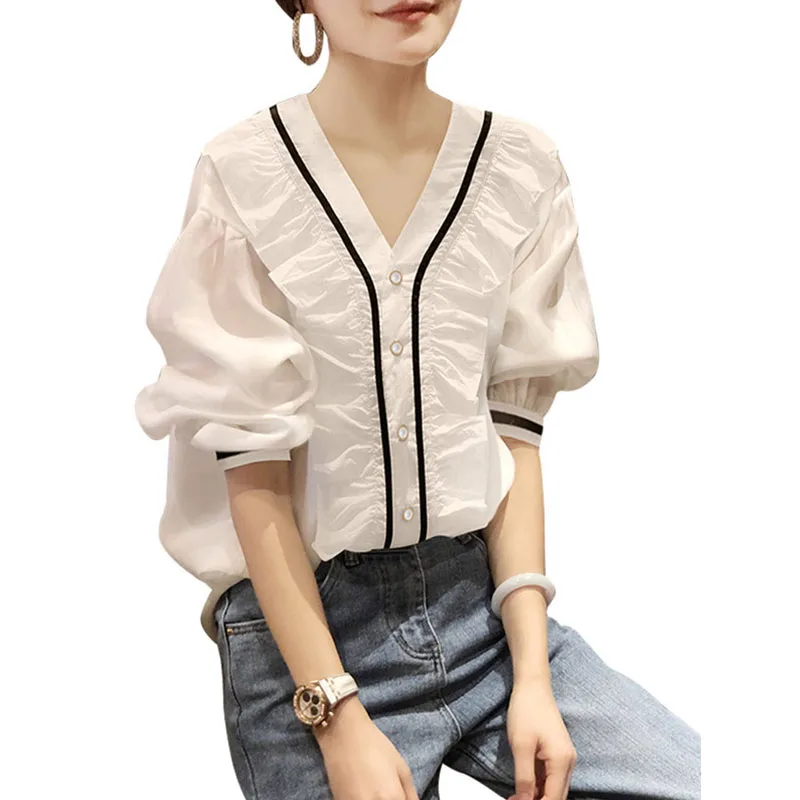 White Shirt Women's New 2021design Sense Niche V-neck Shirt Fashionable Stylish French Chiffon Shirt Top
White Shirt Women's New 2021design Sense Niche V-neck Shirt Fashionable Stylish French Chiffon Shirt Top