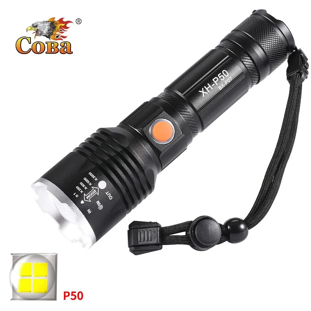 

3000LM Led P50 rechargeable flashlight usb waterproof tactical light 18650/26650 battery 5 modes zoomable Aluminum alloy lantern