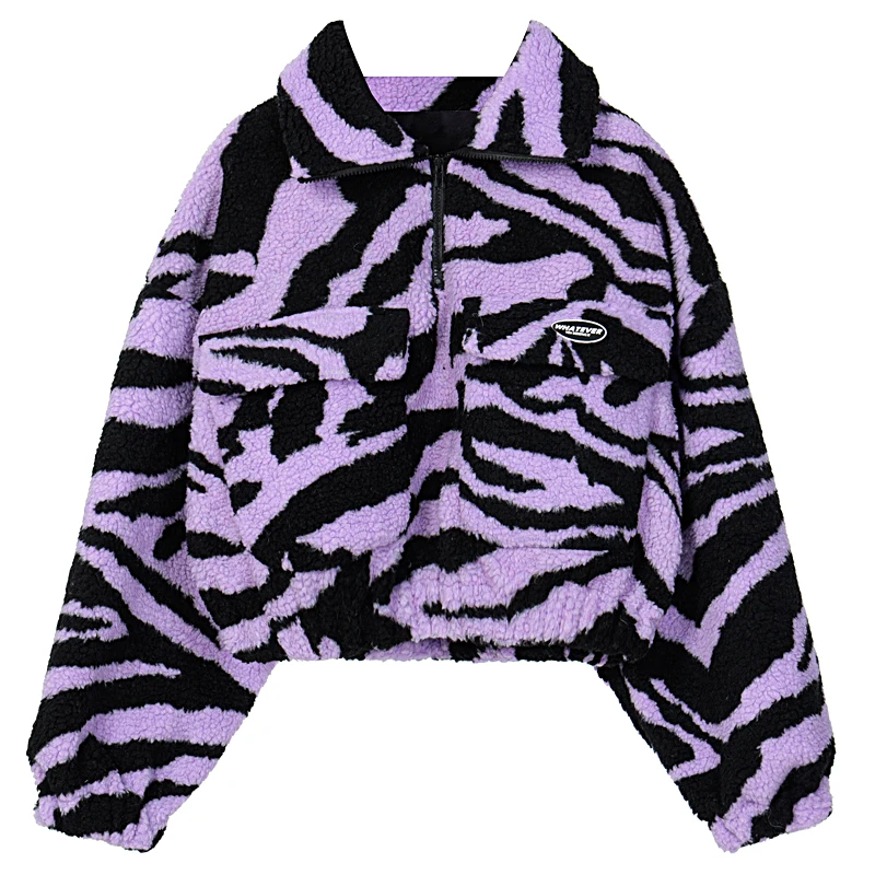 Dulzura Zebra Print Women Lambswool Teddy Faux Fur Sweatshirt Pullover Zipper Crop Top Streetwear Casual Autumn Winter Korean
Dulzura Zebra Print Women Lambswool Teddy Faux Fur Sweatshirt Pullover Zipper Crop Top Streetwear Casual Autumn Winter Korean