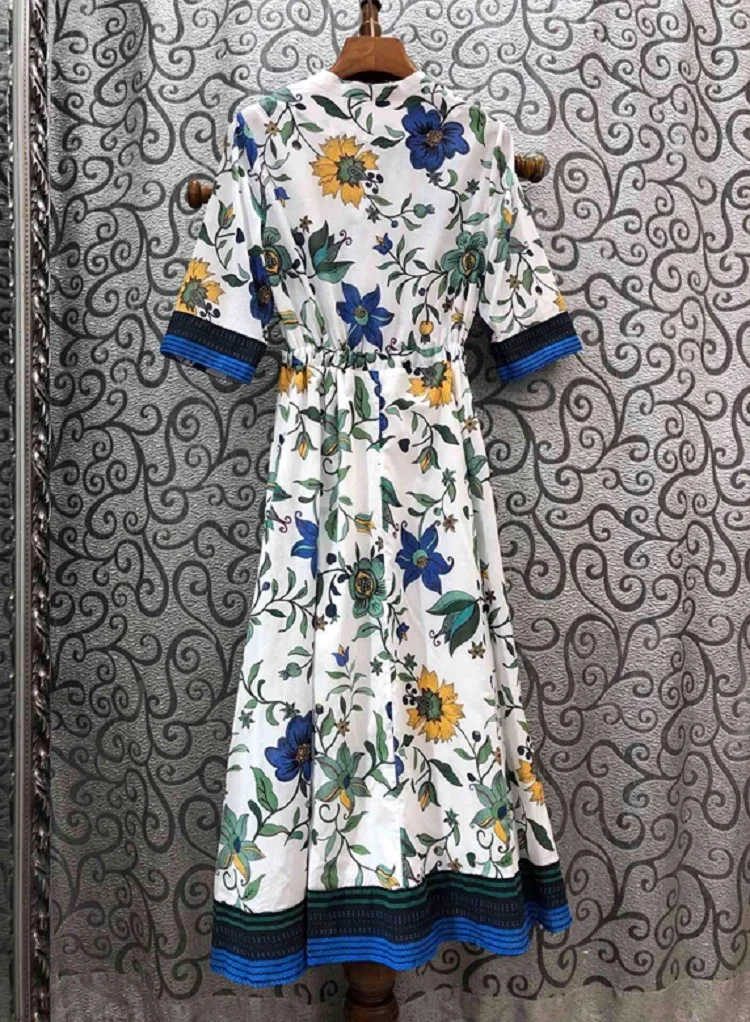 2020 Spring Summer Fashion Style Dress Women Elegant Floral Print Drawstring Waist Mid-Calf Length Cotton Dress White Ladies
2020 Spring Summer Fashion Style Dress Women Elegant Floral Print Drawstring Waist Mid-Calf Length Cotton Dress White Ladies