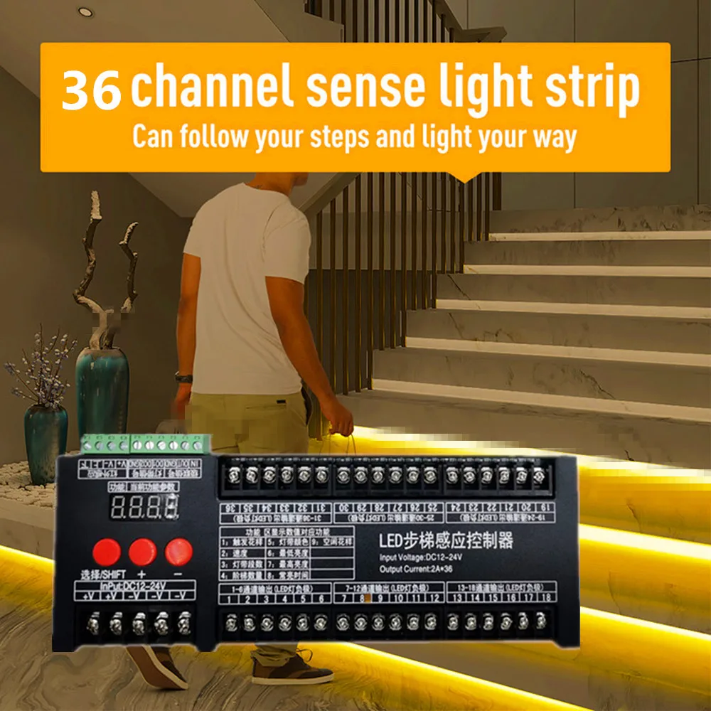 2 IN 1 Streamline Step Stairs LED Light Controller PIR Motion Sensor Dimmer For 12V 24V Flexible Addressable Pixel RGB LED Strip
2 IN 1 Streamline Step Stairs LED Light Controller PIR Motion Sensor Dimmer For 12V 24V Flexible Addressable Pixel RGB LED Strip