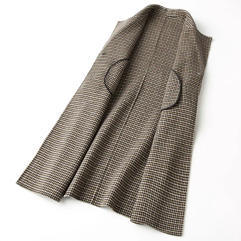 Женское шерстяное пальто в английском стиле двухстороннее женское кашемировое