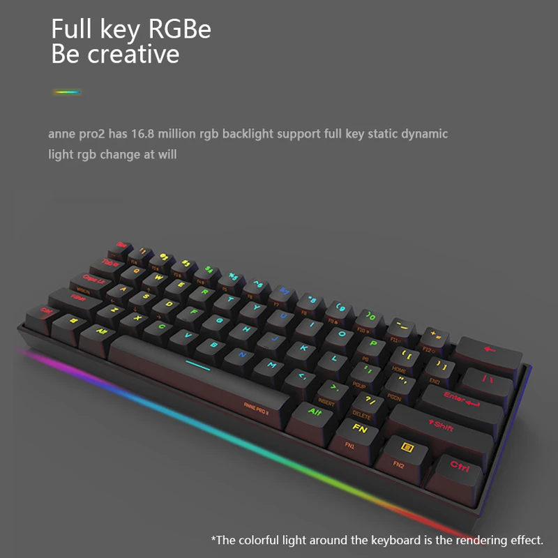 Миниатюрная Механическая игровая клавиатура Anne Pro 2 Pro2 NKRO Bluetooth 5 0 Type C RGB 60% Cherry Gateron