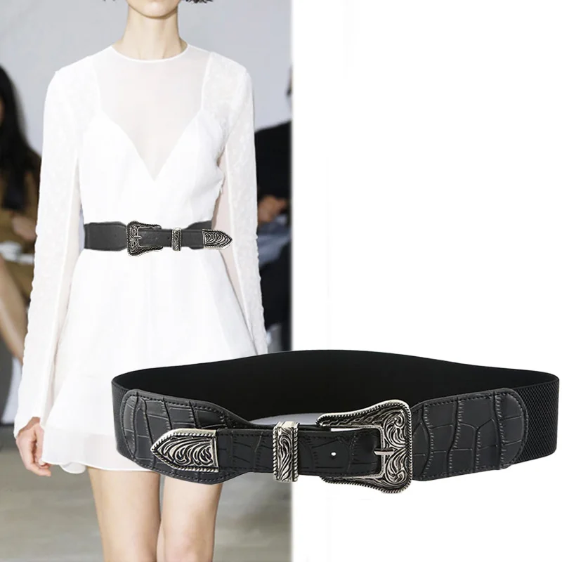 Retro Fashion Women Elastic Belts Designer Brand Carved Buckle Waist Strap Dress Coat Sweater Lady Decorative Waistband Girdle
Retro Fashion Women Elastic Belts Designer Brand Carved Buckle Waist Strap Dress Coat Sweater Lady Decorative Waistband Girdle
