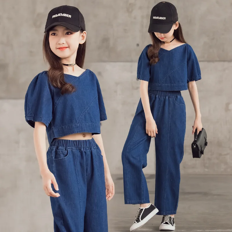 Джинсовый костюм для девочек, новинка 2021, тонкий мягкий детский летний комплект, одежда для подростков, Детская рубашка до щиколотки и штаны, джинсовые модные штаны на молнии, #6183 
Джинсовый костюм для девочек, новинка 2021, тонкий мягкий детский летний комплект, одежда для подростков, Детская рубашка до щиколотки и штаны, джинсовые модные штаны на молнии, #6183