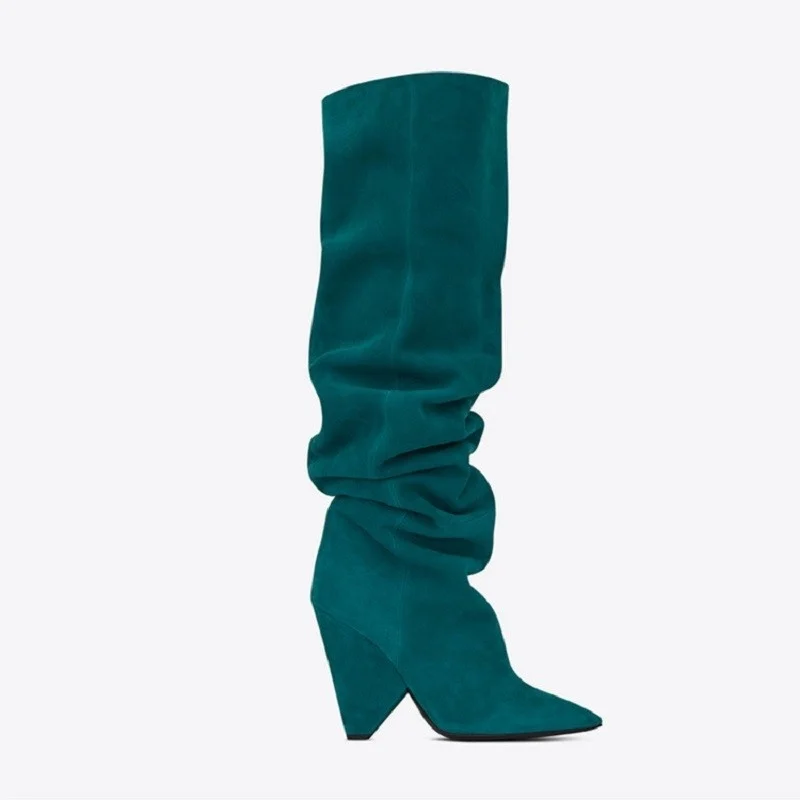 Shoes Women's Pleated Shaped Heels Pointed To Knee-high Boots Turned-over Edge Flanging Elastic Stretch Boot Botas Femininas
Shoes Women's Pleated Shaped Heels Pointed To Knee-high Boots Turned-over Edge Flanging Elastic Stretch Boot Botas Femininas