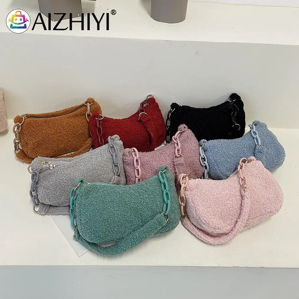 Winter Female Plush Underarm Bags Women Acrylic Chain Pure Color Subaxillary Bags Zipper Small Shopping Armpit Bags
Winter Female Plush Underarm Bags Women Acrylic Chain Pure Color Subaxillary Bags Zipper Small Shopping Armpit Bags