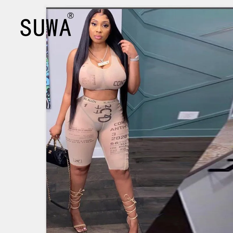Letter Printed Two Piece Sets Women Cropped Halter Top And High Waist Shorts Casual Skinny Slim Matching Set Spring Hot
Letter Printed Two Piece Sets Women Cropped Halter Top And High Waist Shorts Casual Skinny Slim Matching Set Spring Hot
