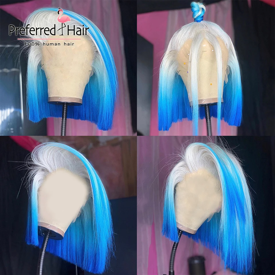 Preferred Ombre Blue Bob Wig Pre Plucked 13x6 Lace Front Wig Brazilian Remy Pink Highlight Wig Human Hair for Women
Preferred Ombre Blue Bob Wig Pre Plucked 13x6 Lace Front Wig Brazilian Remy Pink Highlight Wig Human Hair for Women