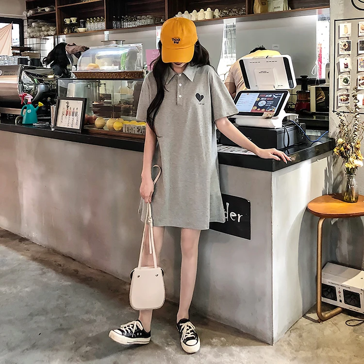 Short Sleeve T-shirt Skirt Women's Korean 2021 Summer New Loose Large Size Slimming Cotton Short Dress Polo Collar 
Short Sleeve T-shirt Skirt Women's Korean 2021 Summer New Loose Large Size Slimming Cotton Short Dress Polo Collar