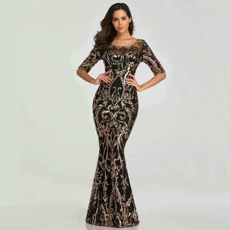 Elegant High-End Fashion Sequin Embroidered Beaded Long Dress Half Sleeve Formal Long Dress 2020
Elegant High-End Fashion Sequin Embroidered Beaded Long Dress Half Sleeve Formal Long Dress 2020