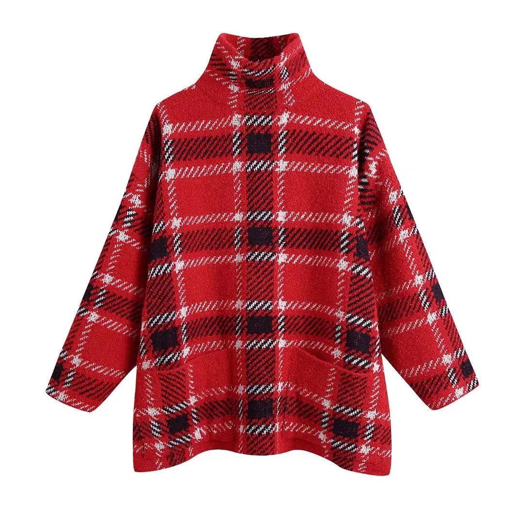 Koekop Women Fashion Check Knit Sweater High Neck Long Sleeves Front Pockets Chic Lady Casual Plaid Knitted Pullover Woman
Koekop Women Fashion Check Knit Sweater High Neck Long Sleeves Front Pockets Chic Lady Casual Plaid Knitted Pullover Woman